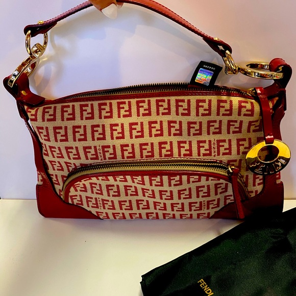 Fendi Zucca Authentic cranberry bag New